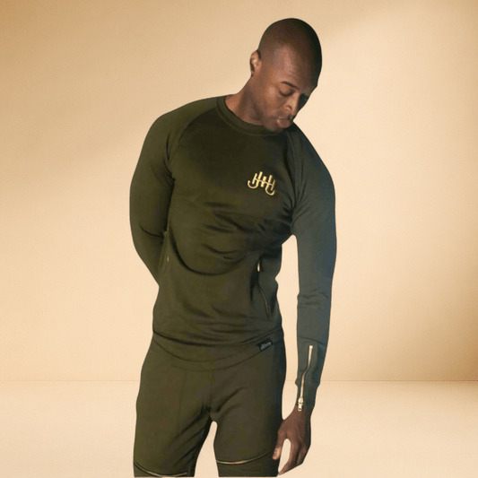 J. Hinton Signature Luxe Moto Tracksuit — Olive Gold - J.HINTON
