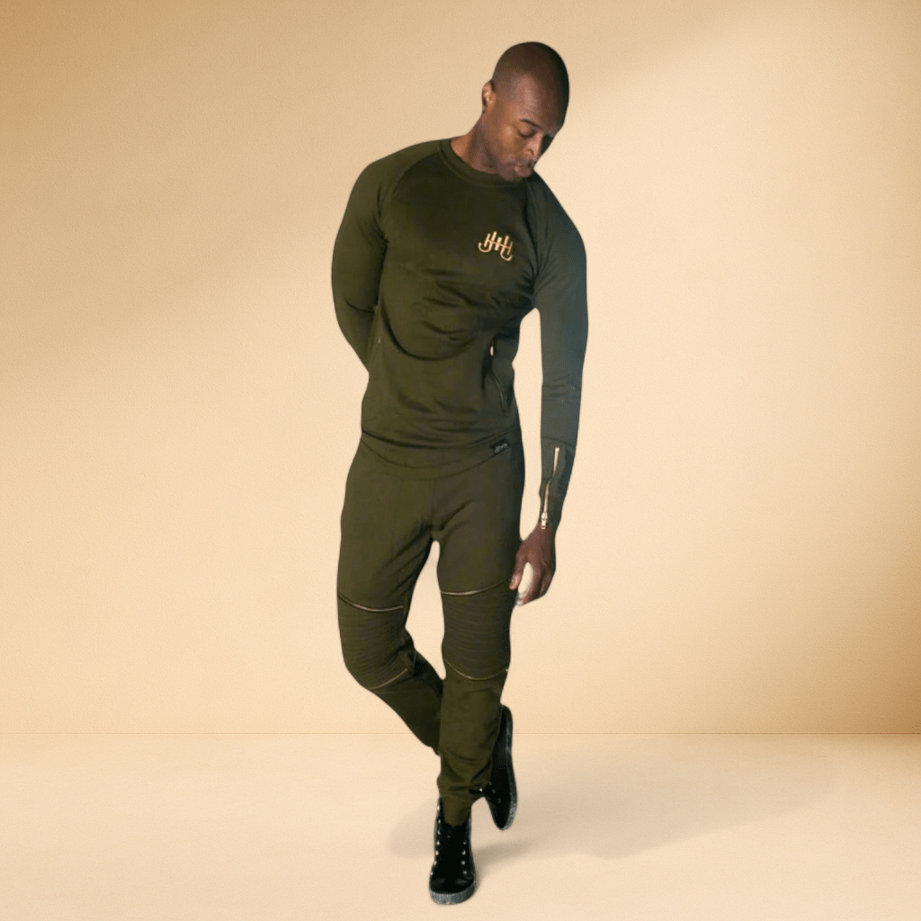 J. Hinton Signature Luxe Moto Tracksuit — Olive Gold - J.HINTON