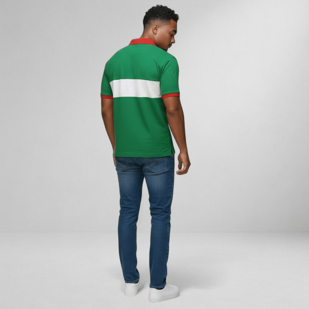 Marksmen Piqué Cotton Polo – Kelly Green / Red Collar - J.HINTON