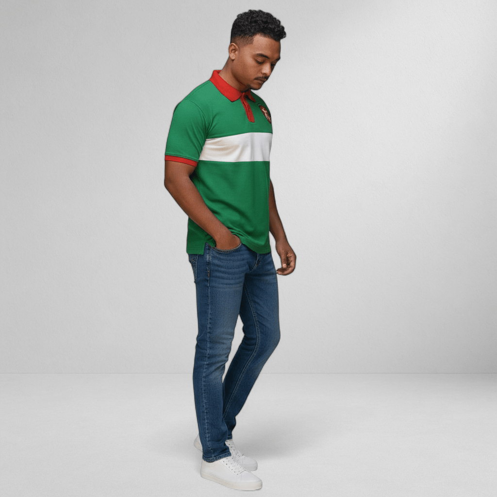 Marksmen Piqué Cotton Polo – Kelly Green / Red Collar - J.HINTON