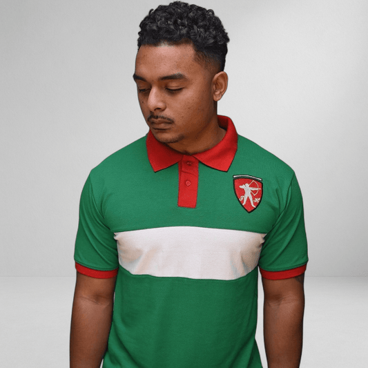 Marksmen Piqué Cotton Polo – Kelly Green / Red Collar - J.HINTON