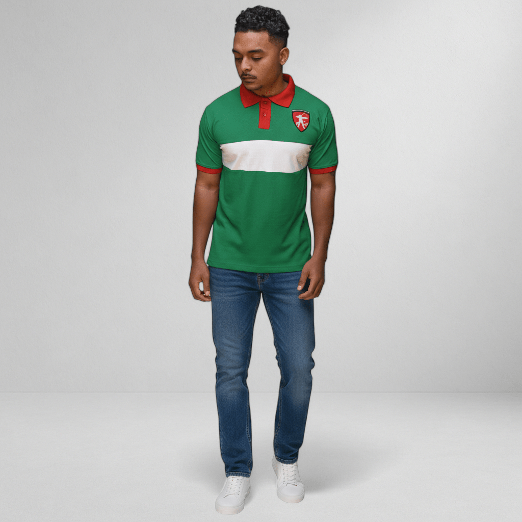 Marksmen Piqué Cotton Polo – Kelly Green / Red Collar - J.HINTON