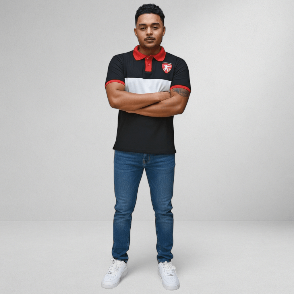 Marksmen Piqué Cotton Polo – Navy / Red Collar - J.HINTON