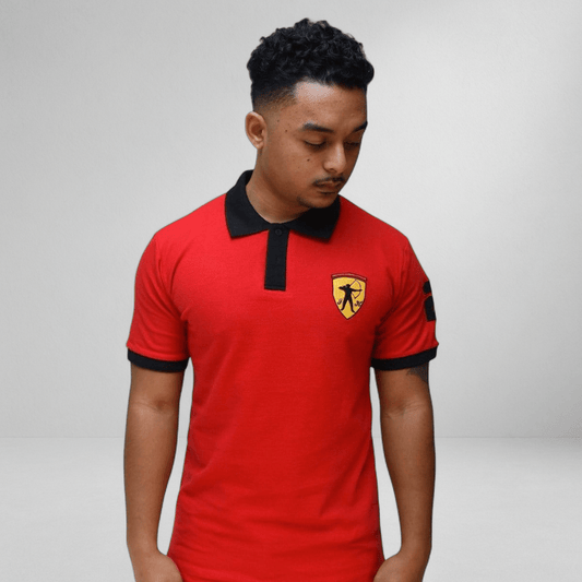Marksmen Piqué Cotton Polo – Red / Black Collar - J.HINTON