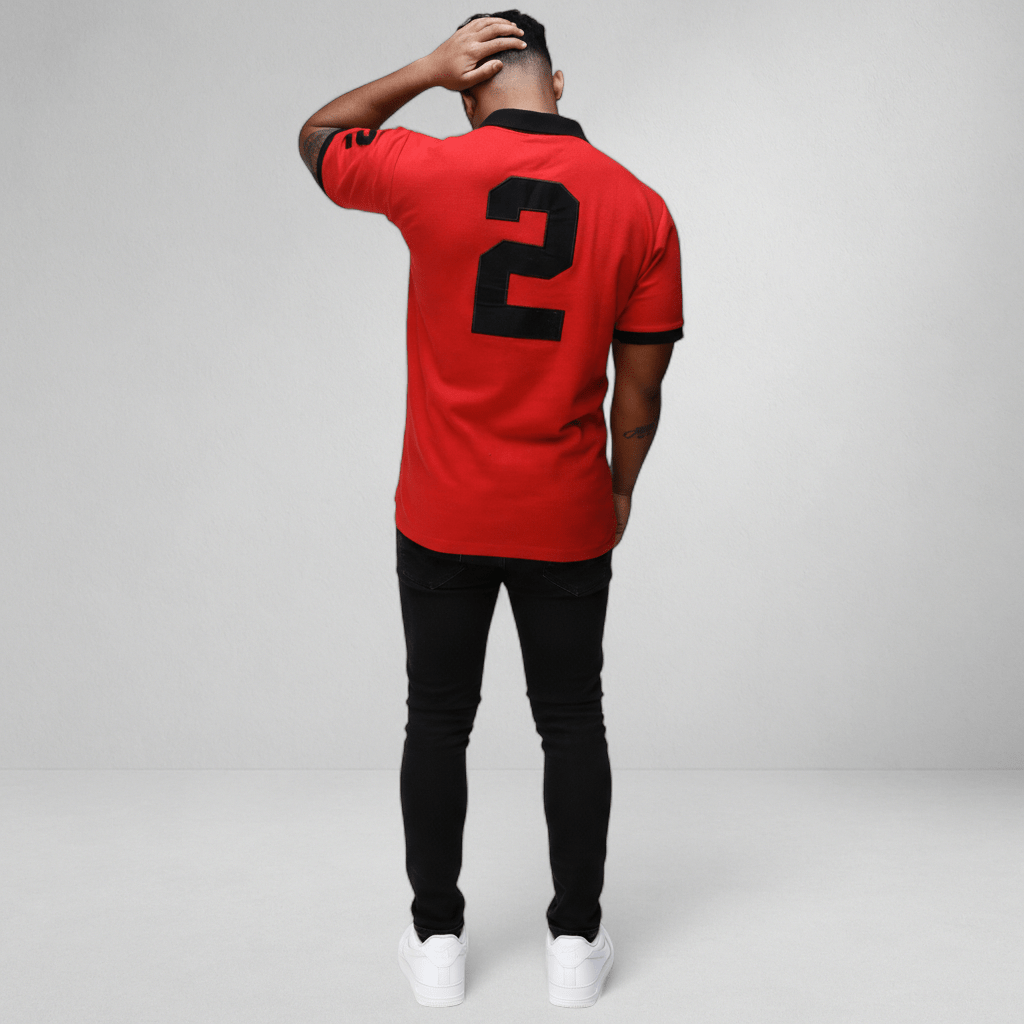 Marksmen Piqué Cotton Polo – Red / Black Collar - J.HINTON