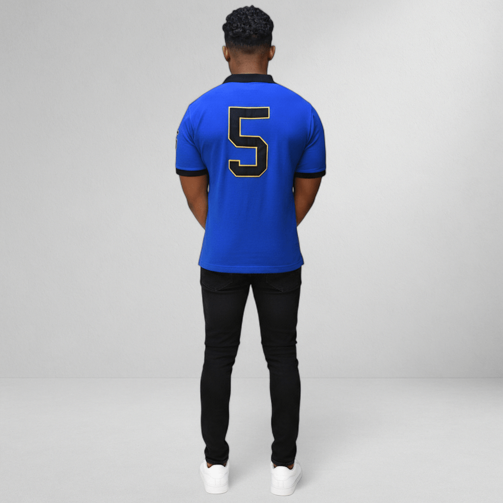 Marksmen Piqué Cotton Polo – Royal Blue / Black Collar - J.HINTON