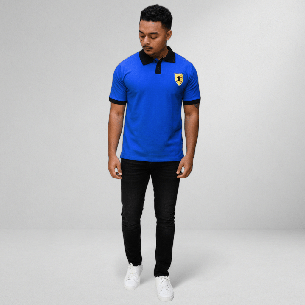 Marksmen Piqué Cotton Polo – Royal Blue / Black Collar - J.HINTON