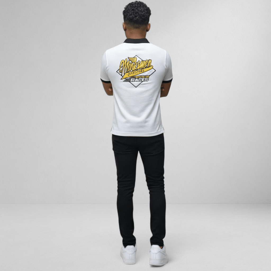 Marksmen Piqué Cotton Polo – White / Black Collar - J.HINTON