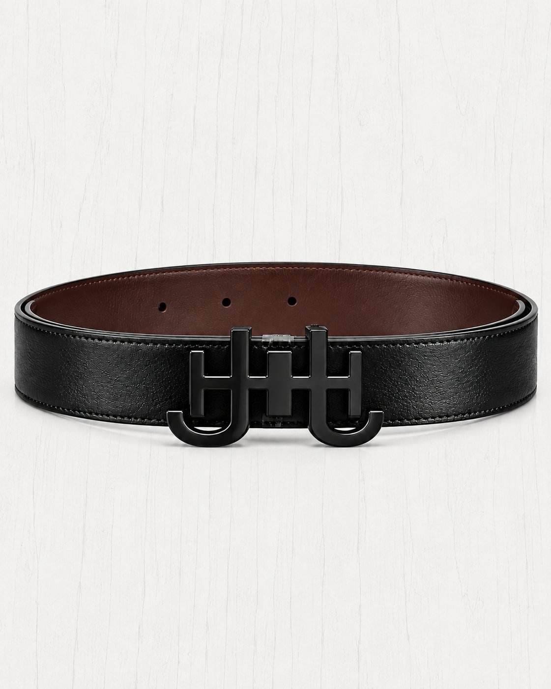 JH Initiales 35mm Reversible Belt Set — Noir / Brun view 1
