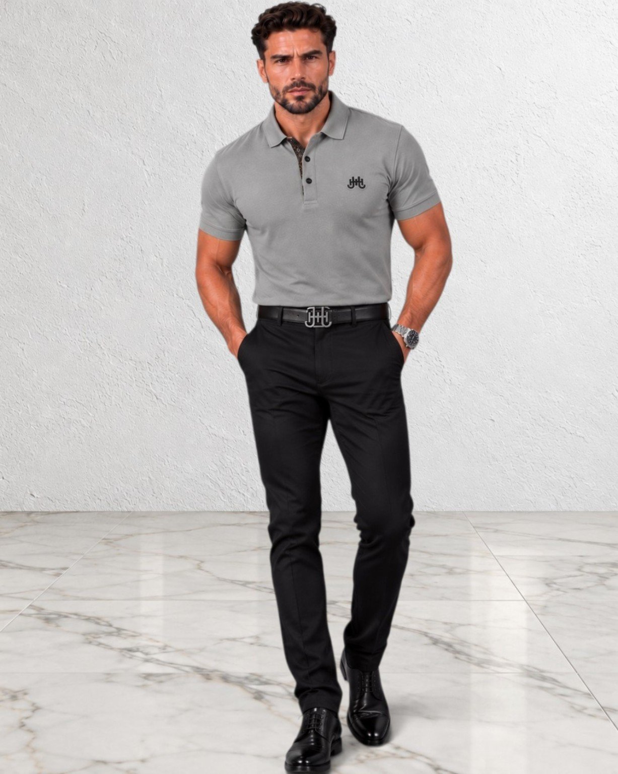 Baymere Piqué Polo Shirt — Heather Grey view 2