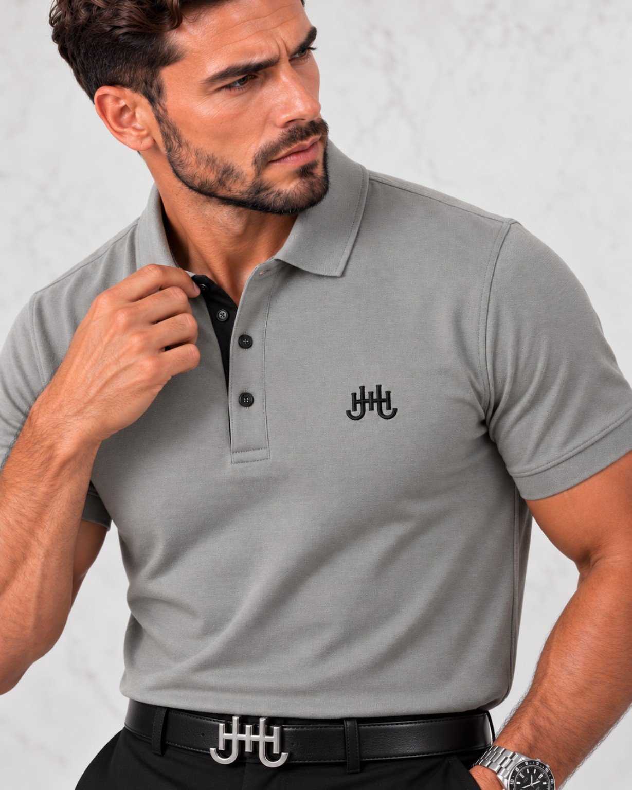 Baymere Piqué Polo Shirt — Heather Grey view 3