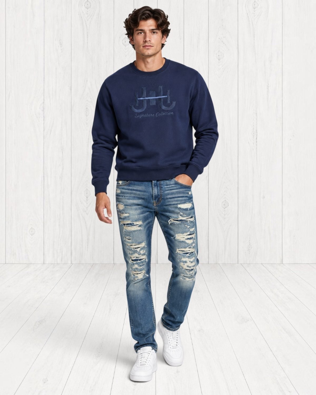 Sutton Embroidered Sweatshirt — Navy view 2