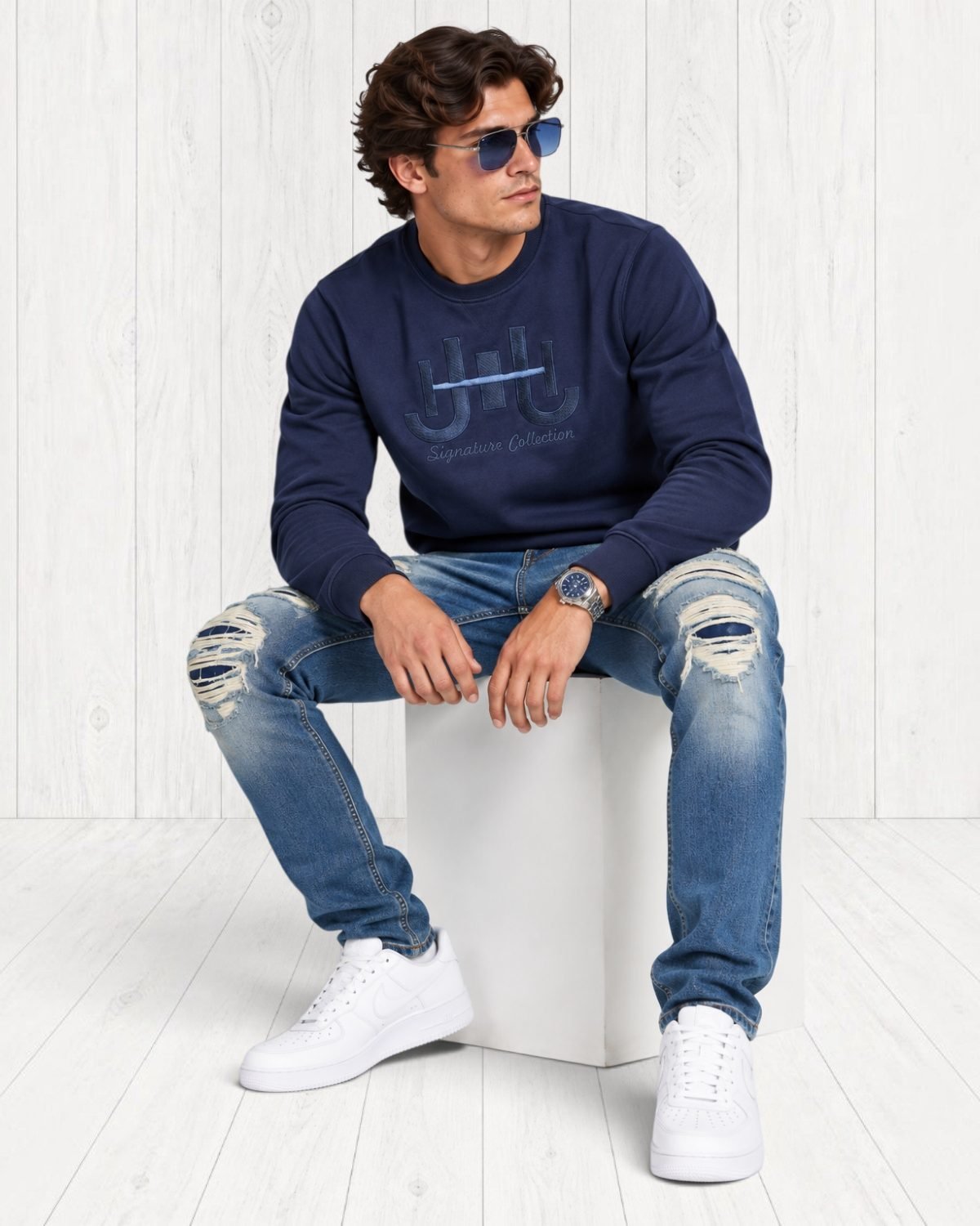 Sutton Embroidered Sweatshirt — Navy view 5