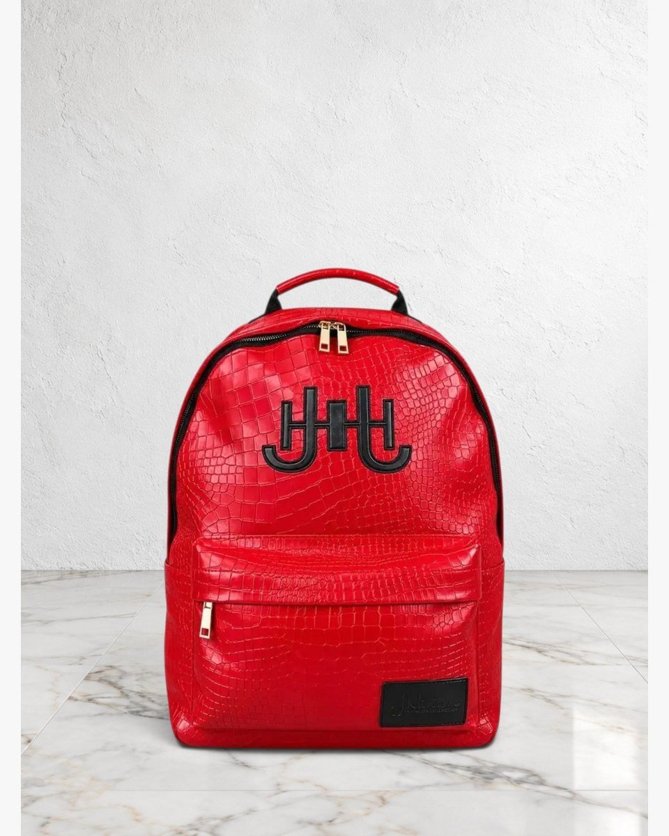 Remsyn Crocodile-Embossed Backpack — Rouge