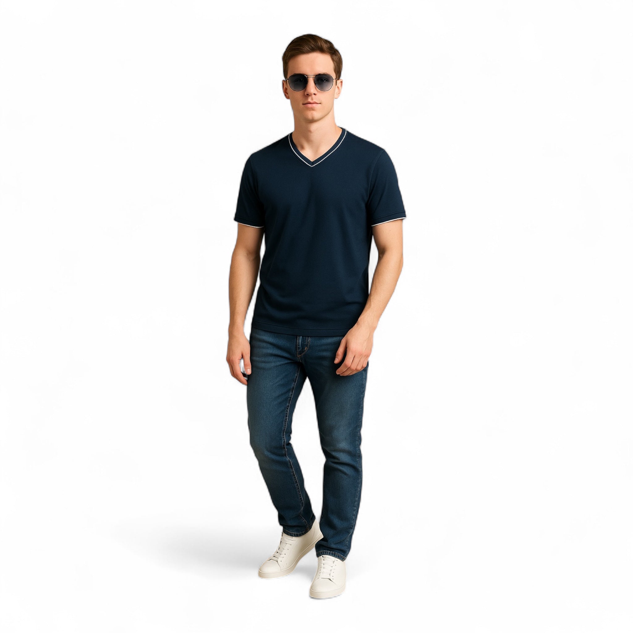 Mosaic Signature V-Neck – Navy