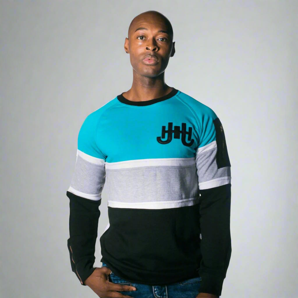 J.Hinton Collections Apparel & Accessories The Skyline -Aqua striped Sweatshirt
