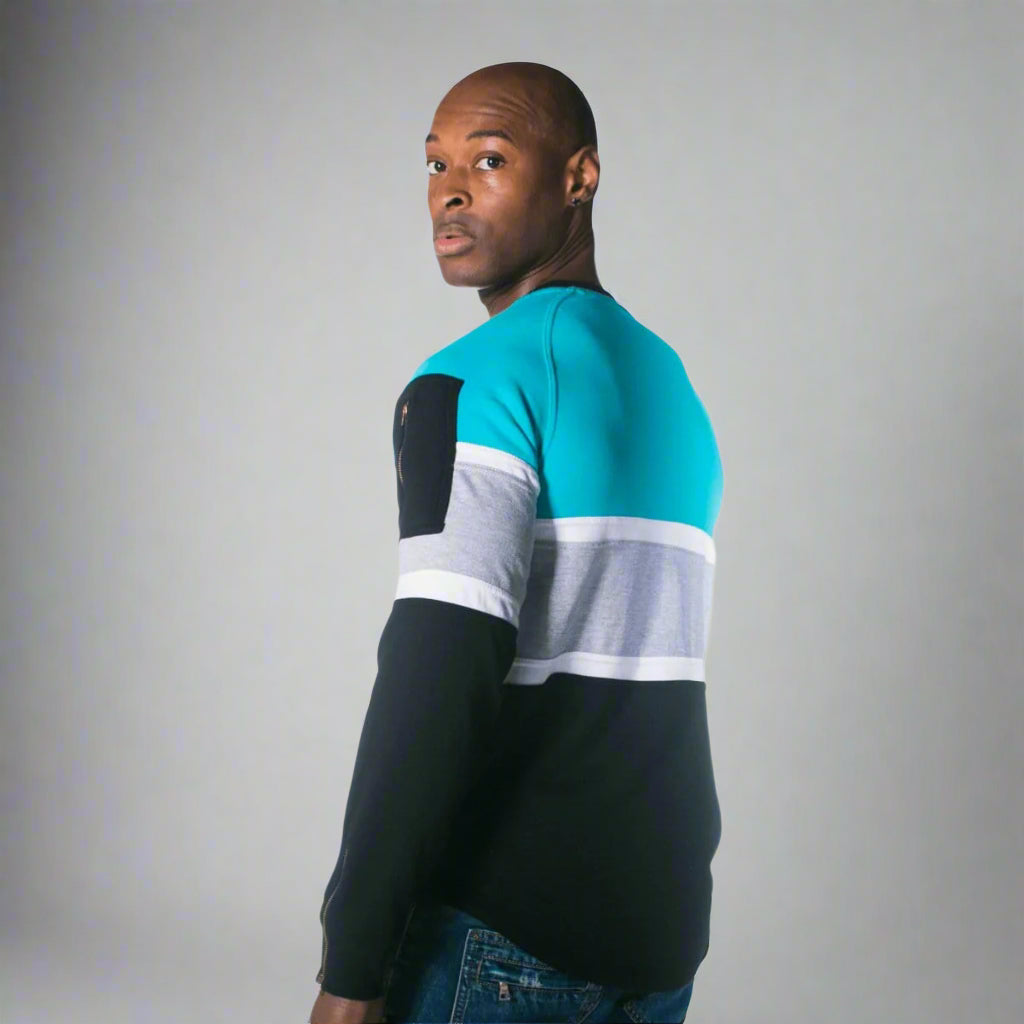 J.Hinton Collections Apparel & Accessories The Skyline -Aqua striped Sweatshirt