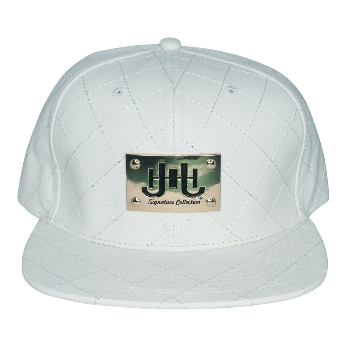 J.Hinton Collections Men’s J.H Signature Gold Metal Plated Leather Quilted Designer cap
