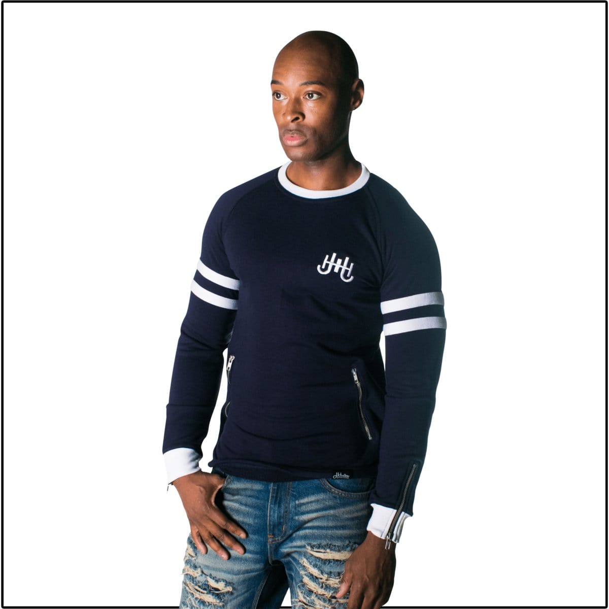 J.Hinton Collections Navy and Striped-Sweatshirt