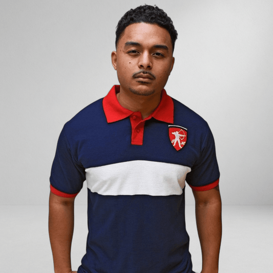 Marksmen Piqué Cotton Polo – Navy / Red Collar - J.HINTON