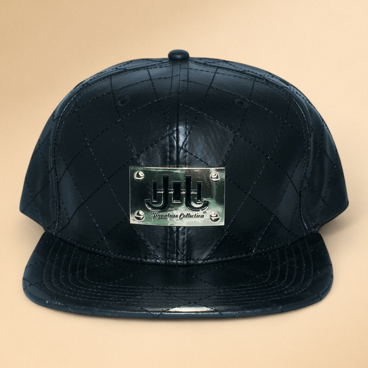 Men’s J.H Signature Gold Metal Plated Leather Quilted cap - J.HINTON