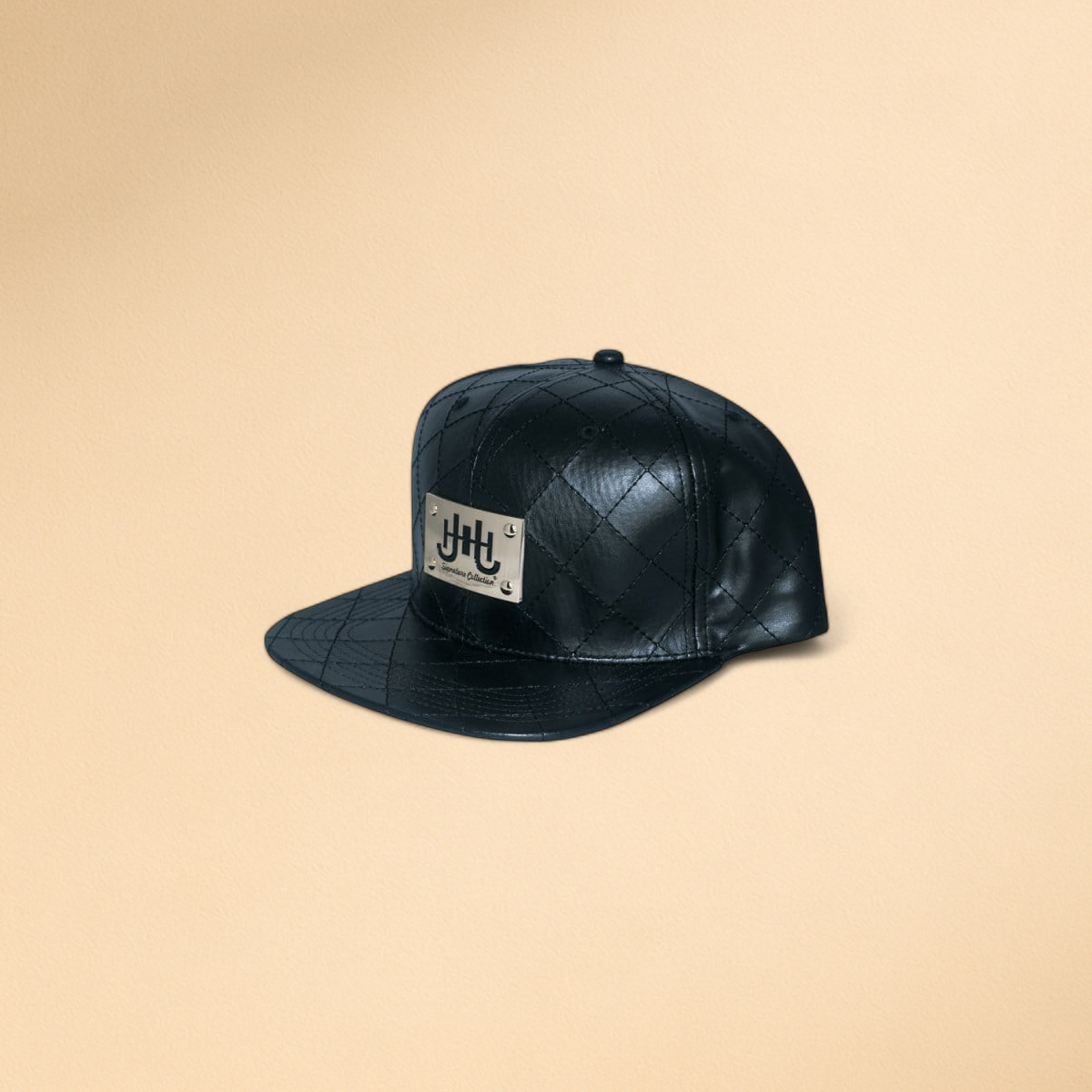 Men’s J.H Signature Gold Metal Plated Leather Quilted cap - J.HINTON