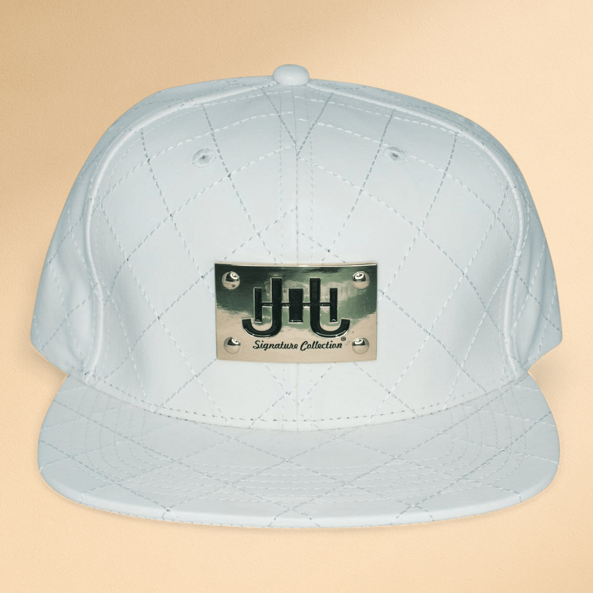 Men’s J.H Signature Gold Metal Plated Leather Quilted Designer cap - J.HINTON