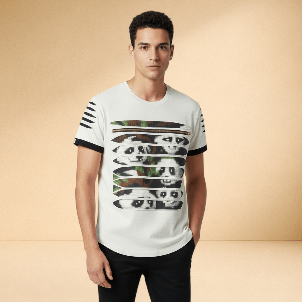 Men's Pixel Panda - Ripped T-shirt - J.HINTON