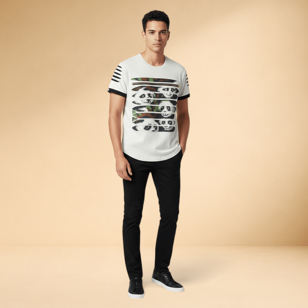 Men's Pixel Panda - Ripped T-shirt - J.HINTON